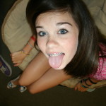 young brown hair teen cum target tongue out